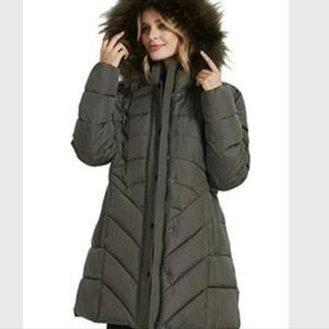 Black Puffer Coat with Fur Hood NWT